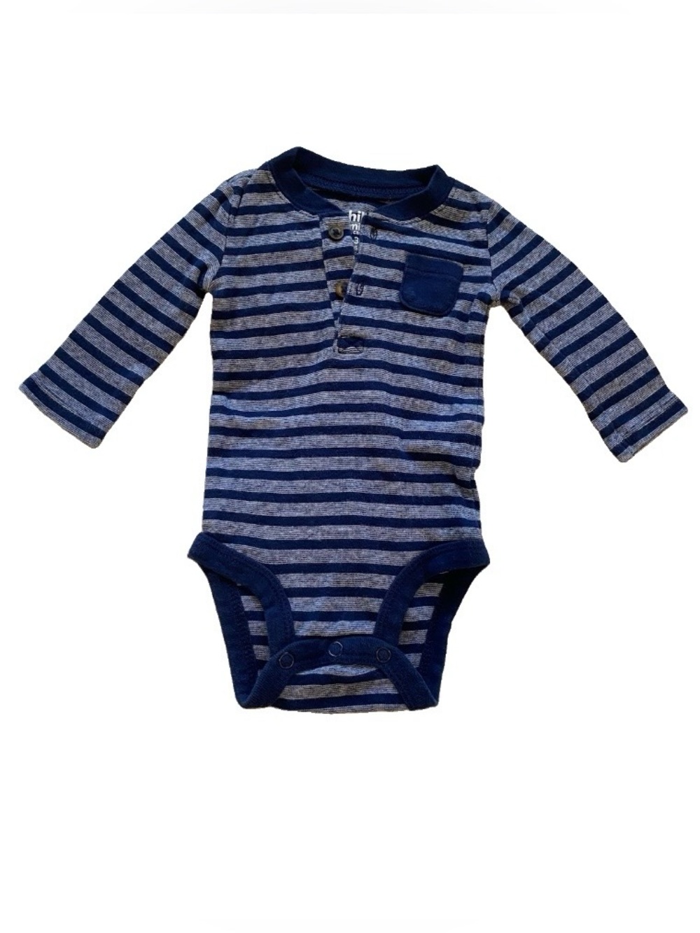 Child Of Mine (Carter’s) Onesie Bodysuit 0-3 Months Baby Boy Striped Henley Blue